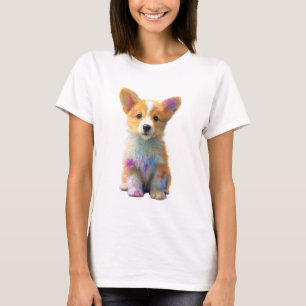 Camiseta Cachorrinho Corgi com Salpicos de Aquarela Vibrant