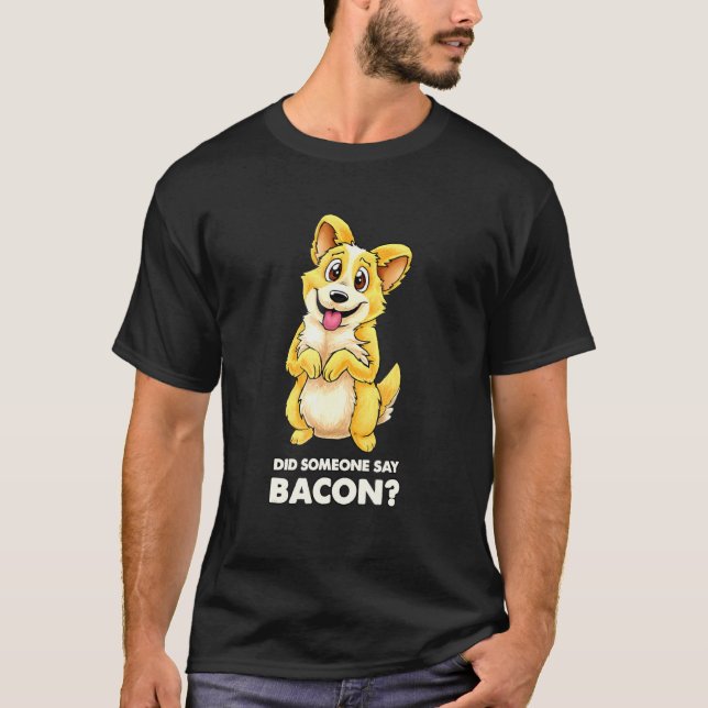 Camiseta Cachorrinho Corgi Fofo Pedindo Bacon (Frente)