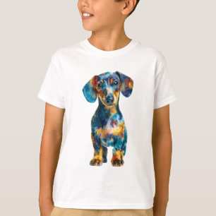 Camiseta Cachorrinho Dachshund Pintado Colorido Infantil
