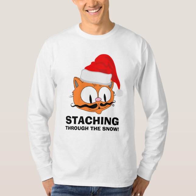 Camiseta CACHORRINHO DE BIGODE ATRAVÉS DA NEVE Humor de Gat (Frente)