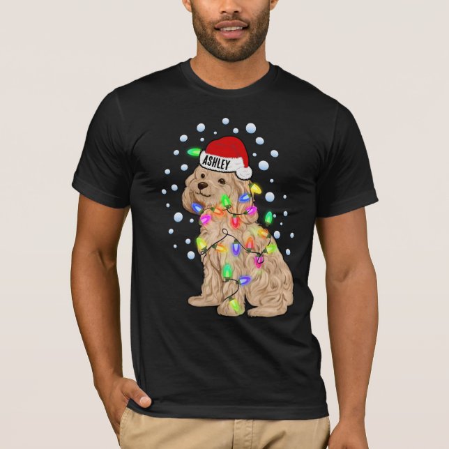 Camiseta Cachorrinho de Luzes de Natal Poodle (Frente)