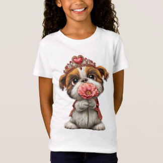 Camiseta Cachorrinho Fofo com Coroa e Flores – Amante de Ca