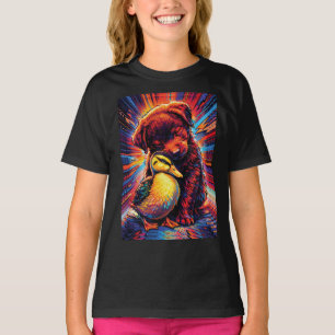 Camiseta Cachorrinho Fofo e Patinho se Abraçam Pop Art