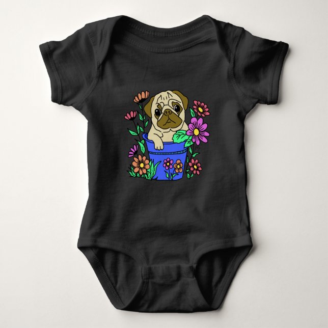 camiseta cachorrinho fofo nas flores (Frente)