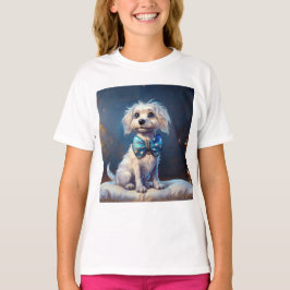 Camiseta Cachorrinho Muito Fofo Com Gravata Borboleta Azul