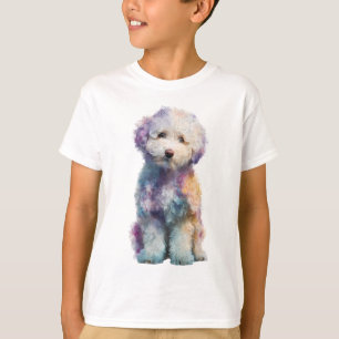 Camiseta Cachorrinho Poodle Aquarela Pastel Arco-íris Crian