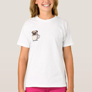 Camiseta Cachorrinho Pug Adoravelmente Fofo em um Xícara de