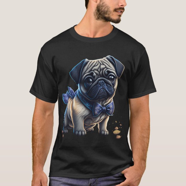 Camiseta Cachorrinho Pug Fofo Com Laço (Frente)