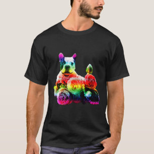 Camiseta Cachorrinho Pug Fofo de Arco-Íris Deitado em Rosas