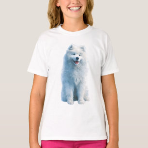 Camiseta Cachorrinho Samoyed Branco Fofo Sorridente para Cr