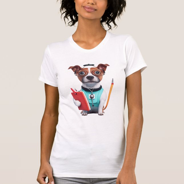 Camiseta Cachorro A Trabalhar Como Enfermeira, Cachorro A V (Frente)