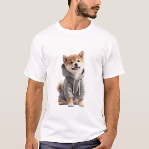 Camiseta Cachorro Adorável da Raça Shiba Inu Vestindo um Ca
