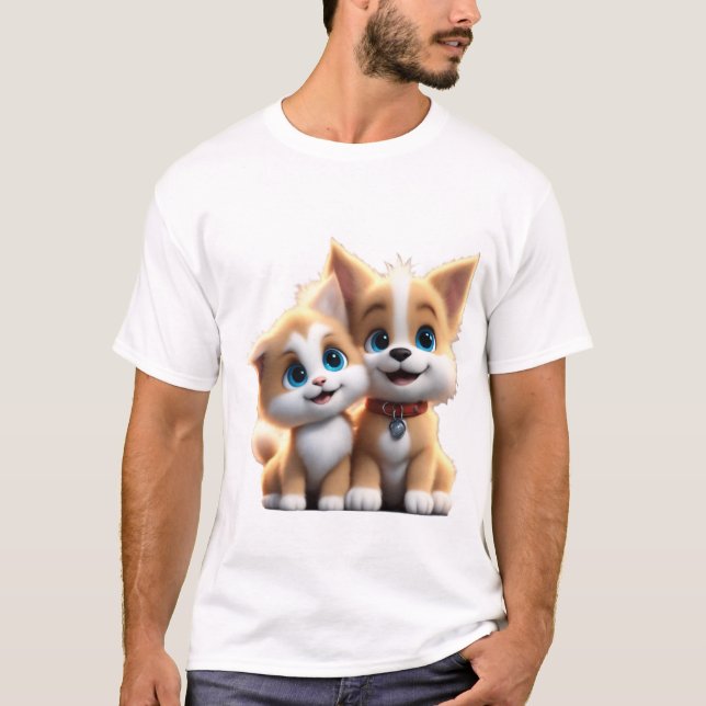 Camiseta Cachorro Adorável E Gato Apaixonado (Frente)