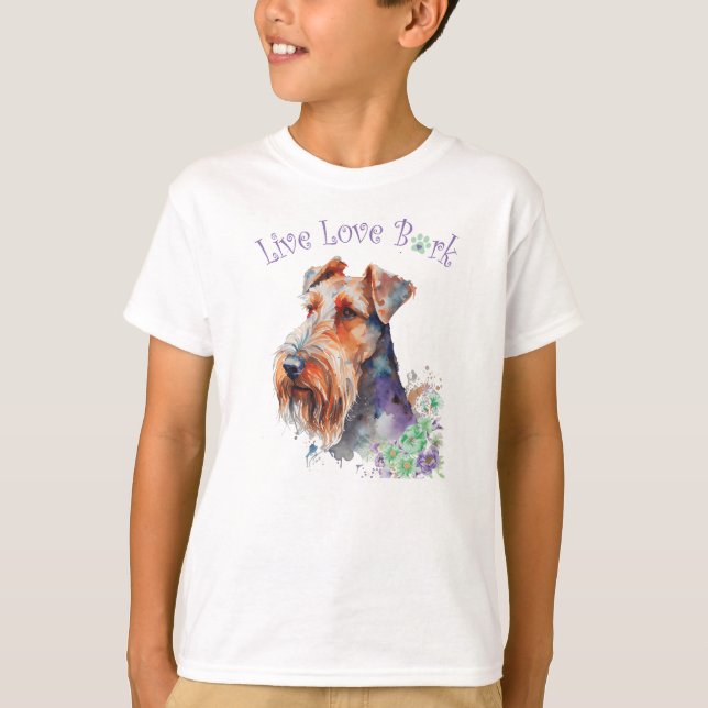 Camiseta Cachorro Airedale Fofo Floral (Frente)