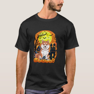 Camiseta Cachorro Akita Inu Com Pumpkins Engraçada Hallowee