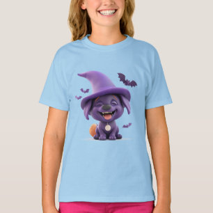 Camiseta Cachorro Alegre Disfarçado de Bruxa no Halloween