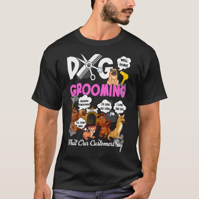 Camiseta Cachorro Alinhando O Que Nosso Cliente Diz Bem Faz (Frente)