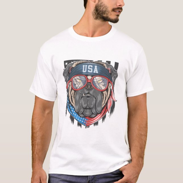 Camiseta Cachorro americano perigoso, Cachorro Bull com ban (Frente)