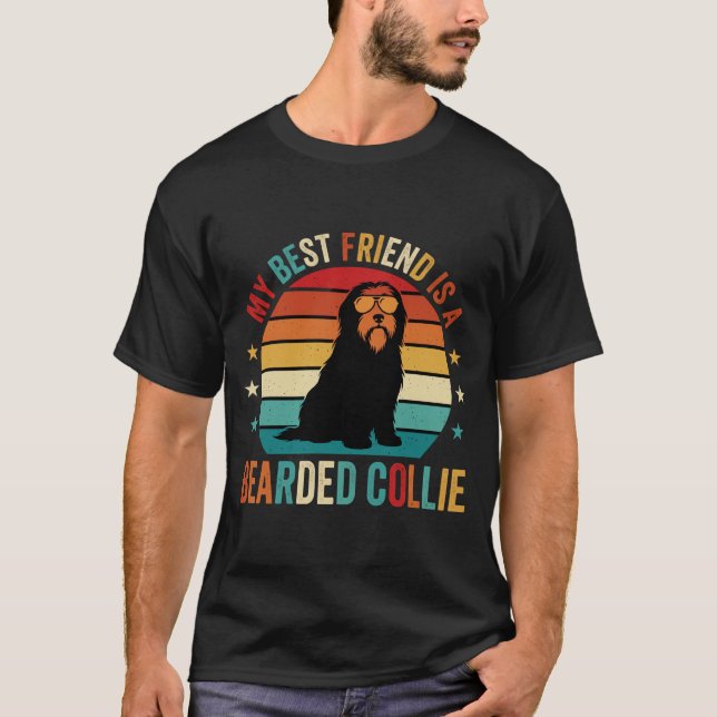 Camiseta Cachorro Amigo Bearded Collie Retro (Frente)