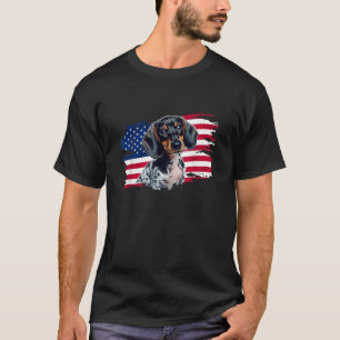 Camiseta Cachorro Anão Patriótico Engraçado Bandeira dos EU