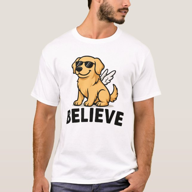 Camiseta Cachorro Anjo Retriever do Ouro legal com óculos S (Frente)
