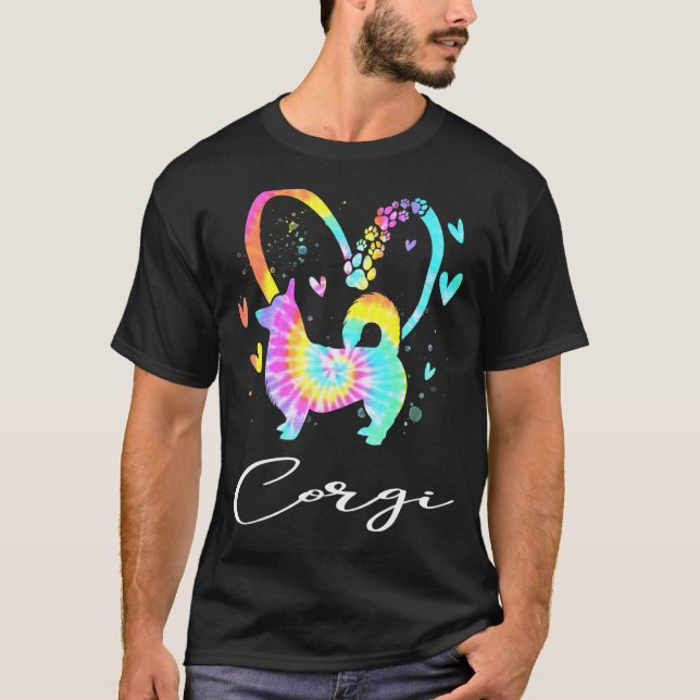 Camiseta Cachorro Arco-íris Tie Dye Amo Corgi (Frente)