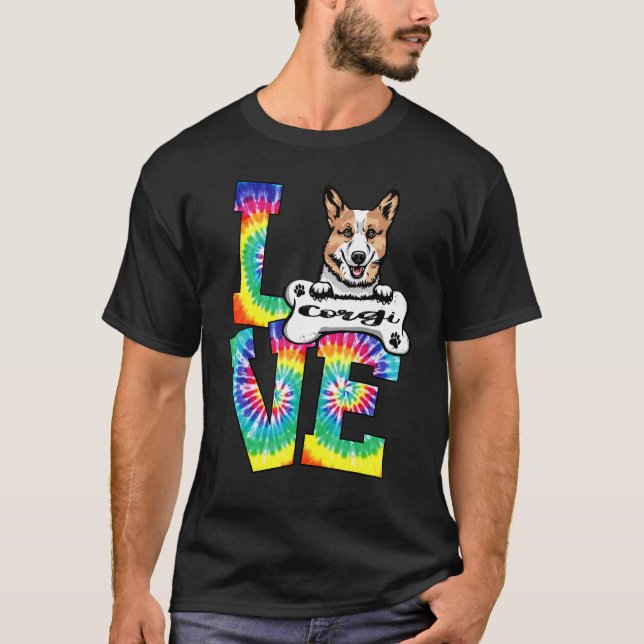 Camiseta Cachorro Arco-íris Tie Dye Amor Corgi (Frente)