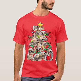 Camiseta Cachorro Árvore de Natal Pug Papai Noel Alegre Pug