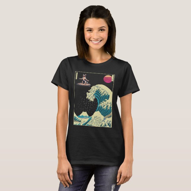 Camiseta Cachorro australiano surfando em uma onda de Kanag (Frente Completa)