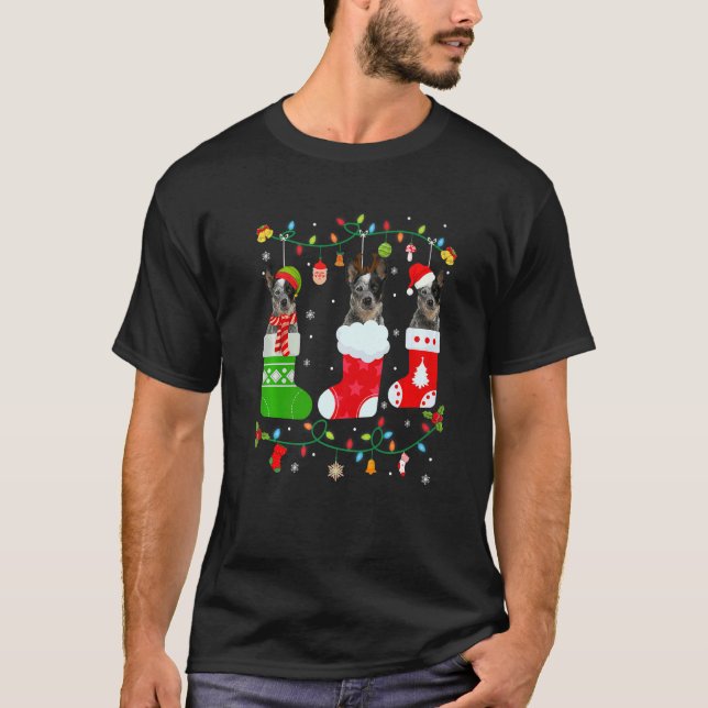 Camiseta Cachorro Australiano Três Meias de Natal Suor (Frente)