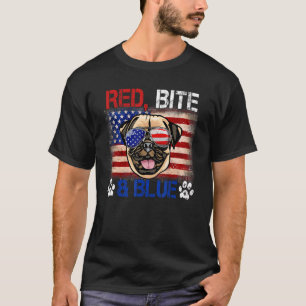 Camiseta Cachorro Azul Mordida Vermelha 4 De Julho Pug Band