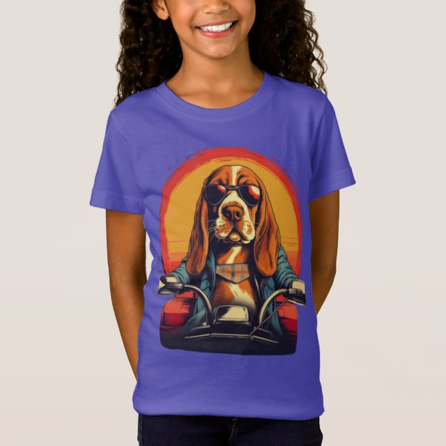 Camiseta Cachorro basset de bicicleta legal ao pôr do sol (Frente)
