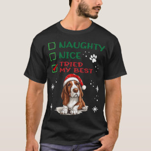 Camiseta Cachorro Basset Hound Fofo Natal Malvado Bom Tento