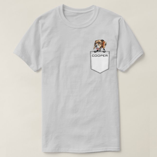 Camiseta Cachorro Beagle Carregue o Nome Pet Pocket Persona (Frente do Design)