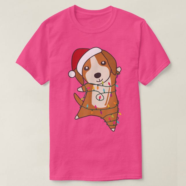 Camiseta Cachorro Beagle Feliz De Natal Luzes De Fada Cacho (Frente do Design)