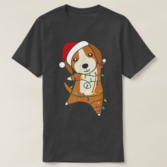 Camiseta Cachorro Beagle Feliz De Natal Luzes De Fada Cacho (Frente do Design)