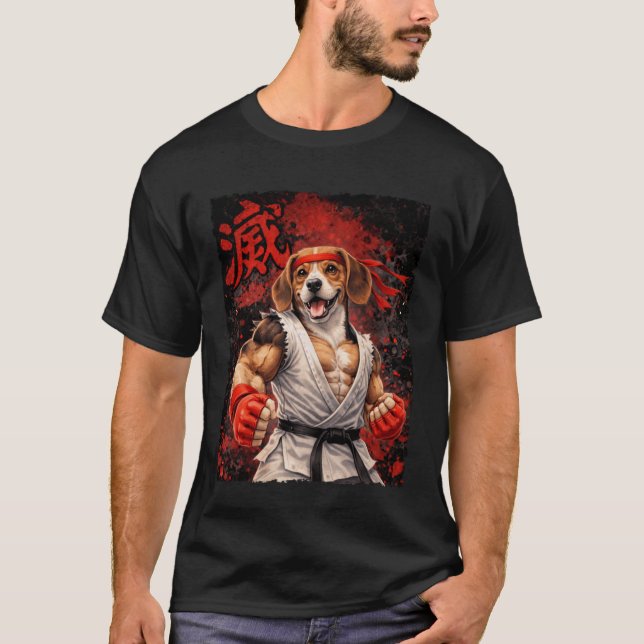 Camiseta Cachorro Beagle Lutador de Karatê (Frente)