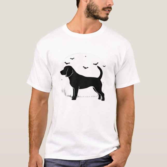 Camiseta Cachorro Beagle � Silhueta da Lua de Halloween Cam (Frente)