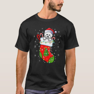 Camiseta Cachorro Bichon Frise De Meias De Natal Luzes Pr D