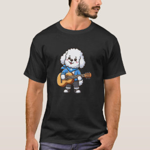 Camiseta Cachorro Bichon Frise Guitarra Música Divertida