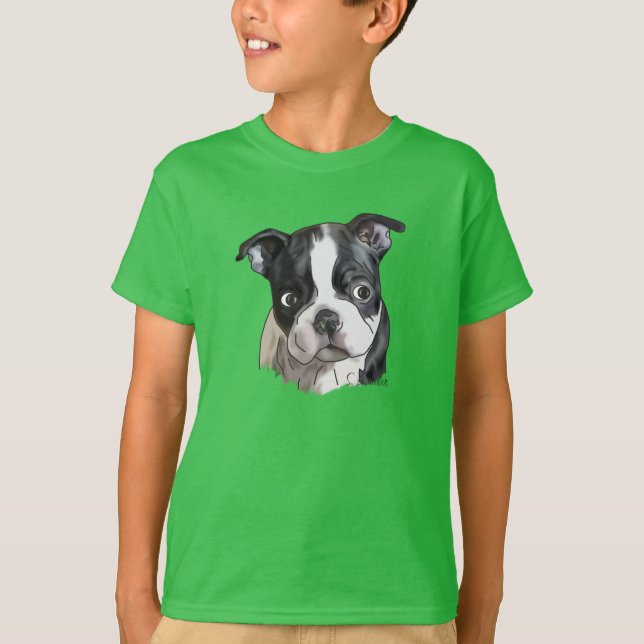Camiseta Cachorro Bonito Boston Terrier (Frente)