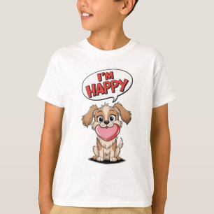 Camiseta Cachorro Bonito com Coração Rosa e Mensagem Alegre