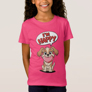 Camiseta Cachorro Bonito com Coração Rosa e Mensagem Alegre