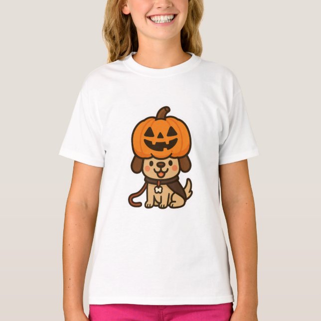 Camiseta Cachorro bonito com jack-o-lanterna (Frente)
