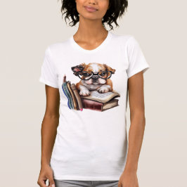 Camiseta Cachorro Bonito com Livros