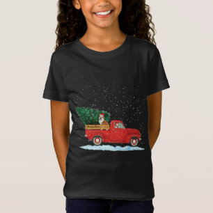 Camiseta Cachorro Bonito Com Vintage Red Pickup Christm
