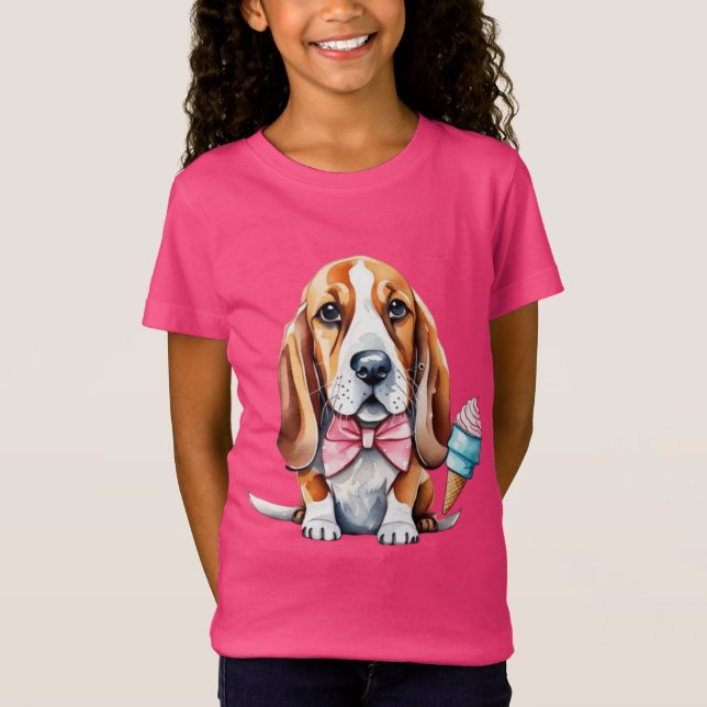Camiseta Cachorro bonito comendo sorvete (Frente)
