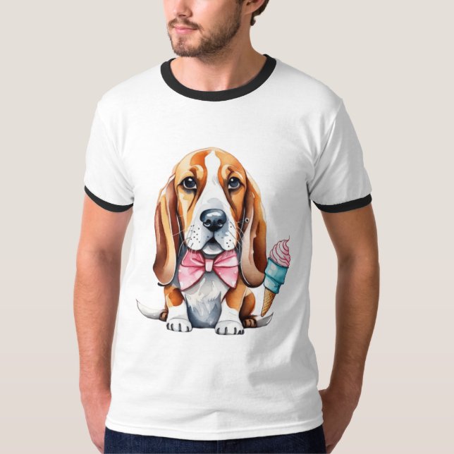 Camiseta Cachorro bonito comendo sorvete (Frente)