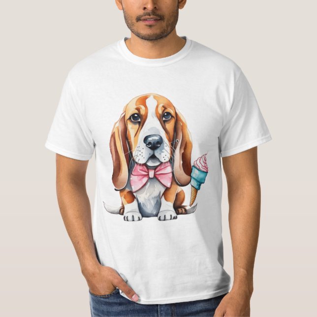 Camiseta Cachorro bonito comendo sorvete (Frente)