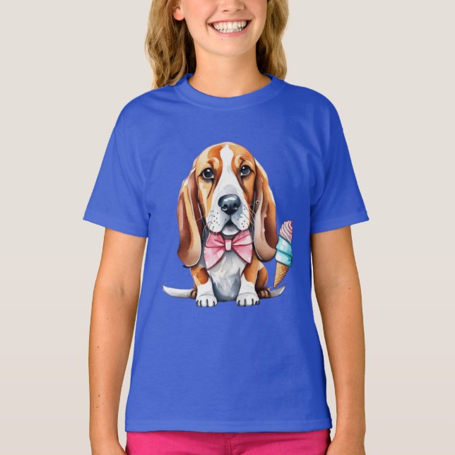 Camiseta Cachorro bonito comendo sorvete (Frente)